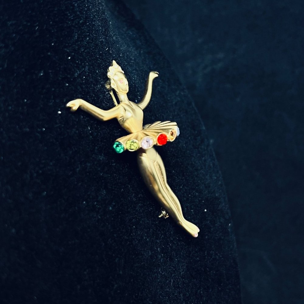 Harrice Simons Miller Gold Tone And Rhinestone Ballerina Brooch - Picture 3 of 6